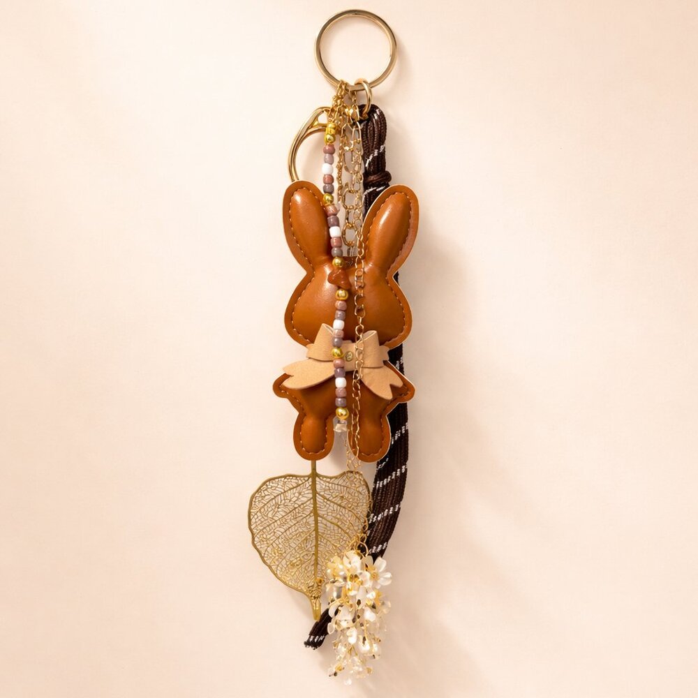 Bunny Charm Keychain with Beads & Gold Accents | 9" Length | Gift‑Ready